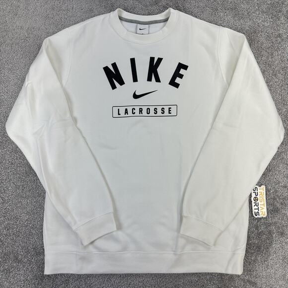 Nike Lacrosse Sweatshirt Mens Large White Club Fleece Crewneck Pullover - Picture 1 of 9